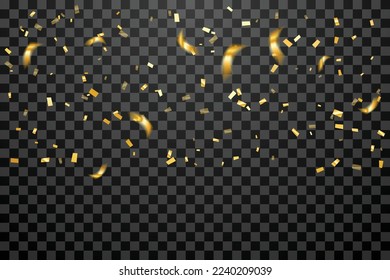 El Pequeño Confetti Dorado Cae Sobre El Fondo Negro. Celebración. Feliz Año Nuevo. Vector