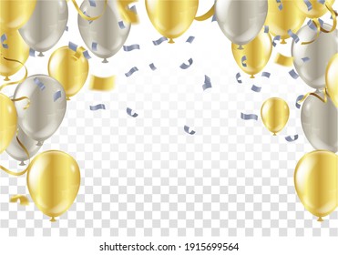 Golden Tiny Confetti and gold balloons confetti party background, concept design. Celebration Vector illustration