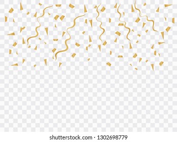 Golden Tiny Confetti And Ribbon Falling . Falling shiny golden confetti background