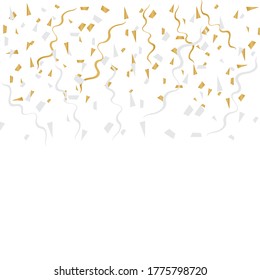 Golden Tiny Confetti And Ribbon Falling . Falling shiny golden confetti background