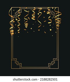 Golden Tiny Confetti And Streamer Ribbon Falling On Transparent Background. Vector eps 10