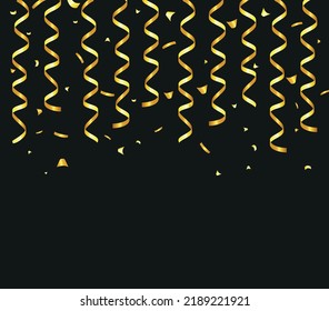 Golden Tiny Confetti And Streamer Ribbon Falling On Transparent Background. Vector eps 10