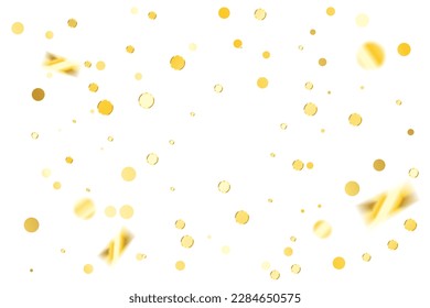 Golden Tiny Confetti And Streamer Ribbon Falling On White Background. Vector