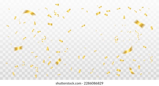 El Pequeño Confetti Dorado Y La Cinta De Racionalización Caen Sobre Un Fondo Transparente. Vector