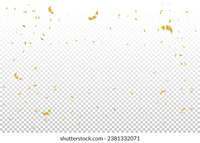 Golden Tiny Confetti And Streamer Ribbon Falling On Transparent Background. Vector