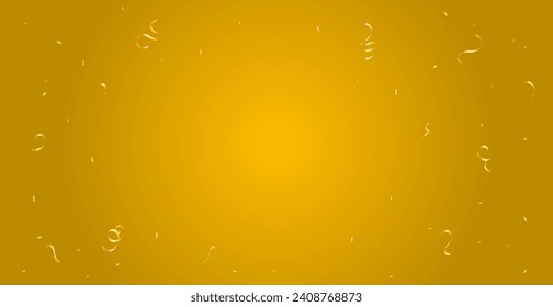 Golden Tiny Confetti And Streamer Ribbon Falling Background. Vector