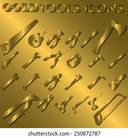 Golden tools  and shadow on golden color background