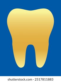 Golden tooth icon symbol silhouette flat design style sign. Gold tooth silhouette on a blue background. Dentist cocnept. Modern minimalist tooth icon. Web site and mobile app design vector element