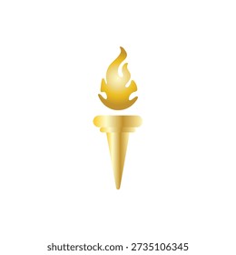 A golden torch with a flame is centered on a neutral background from a direct viewpoint