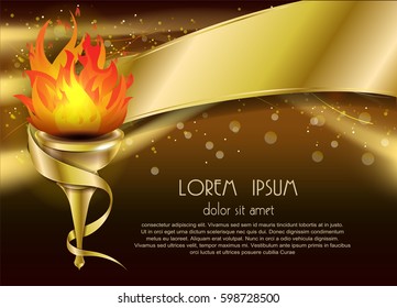 Golden torch of flame vector illustration. gold torch of fire isolated on white. Big games and competitions symbol