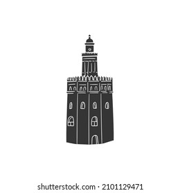Golden Tower Sevilla Icon Silhouette Illustration. Architecture Tourism Spain Vector Graphic Pictogram Symbol Clip Art. Doodle Sketch Black Sign.