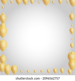 Golden Toy Background Gray Vector. Balloon 3d Card. Gold Glitter Helium. Ballon Sphere Design.