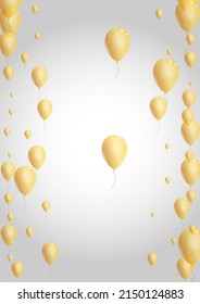 Golden Toy Background Gray Vector. Air Streamers Card. Gold Ceremony Baloon. Helium Label Illustration.