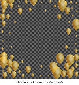 Vector transparente de fondo de juguete dorado. Borde brillante de aire. Baluón de concepto amarillo. Diseño De Decoración De Confetti.