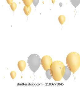 Vector blanco de fondo de juguete dorado. Diseño de caída de aire. Baluón de Jubileo Amarillo. Ilustración de evento de globo.
