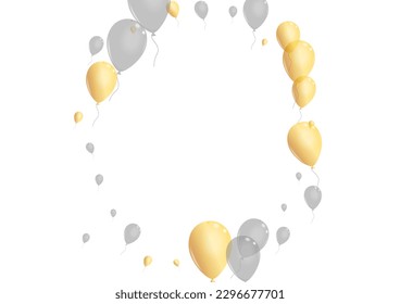 Vector blanco de fondo de juguete dorado. Surprise Entertainment Background. Aire de Boda Gris. Diseño de látex globo.
