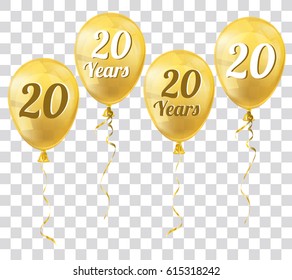 Golden transparent balloons with text 20 Years. Eps 10 vector file.