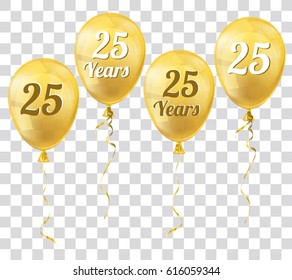 Golden transparent balloons with text 25 Years. Eps 10 vector file.