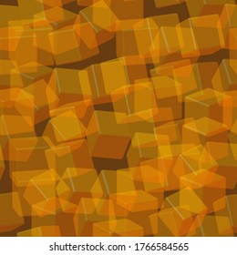 Golden Transparent Cubes Seamless Pattern, 3D Illustration