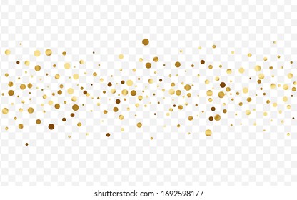 Golden Transparent Dot Background. Wedding Polka Design. Gold Confetti Holiday Card. Abstract Circle Texture. Yellow Modern Template.