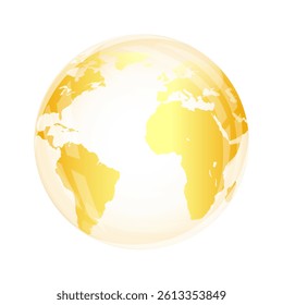 Golden transparent glass earth globe on a white