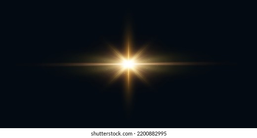 Golden Transparent Lens Flare Effect. Golden Sunlight Effect on Dark Background