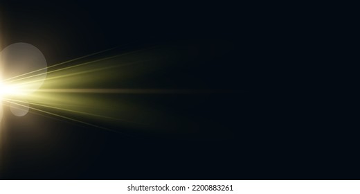 Golden Transparent Lens Flare Effect. Golden Sunlight Effect on Dark Background