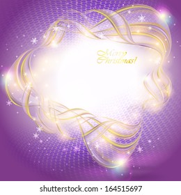 Golden transparent ribbon on purple Christmas background