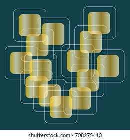 Golden transparent and white squares with rounded corners on dark background