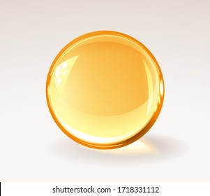 Golden trasparent resine ball - realistic medical pill or honey drop or glass sphere. RGB. Global colors