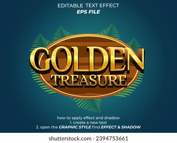 golden treasure text effect, font editable, typography, 3d text for medieval fantasy rpg games. vector template