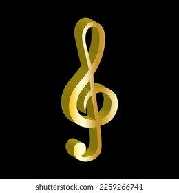 golden treble clef on black background. Vector illustration.