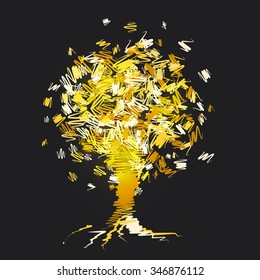 golden tree abstract scribble, doodle illustration background. Vector illustration for your design