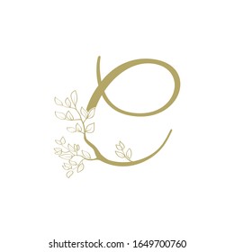 golden tree branches as a part of letter c , vector