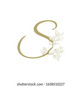 golden tree branches as a part of letter s, vector