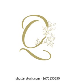 golden tree branches as a part of letter q, vector