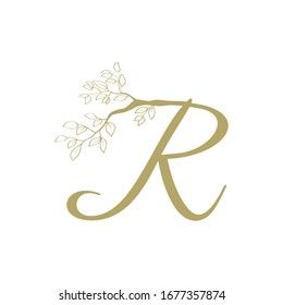 golden tree branches as a part of letter r, vector