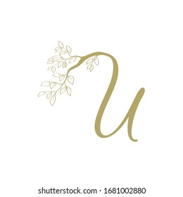 golden tree branches as a part of letter u, vector