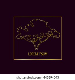  Golden tree, bush. Rich logo, emblem, brand for companies.Vector illustration