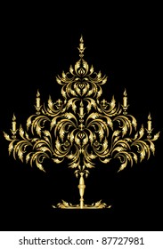 Golden Tree of Gothic design with candles on a dark background.Card