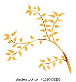 Golden Tree and leaf  Isolated On white Background, Vector Illustration