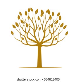 Golden Tree with Leafs. Vector Illustration.