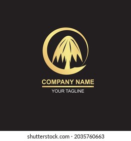 golden tree location logo. inside the beautifull circle. luxury vector