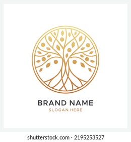 golden tree logo design template