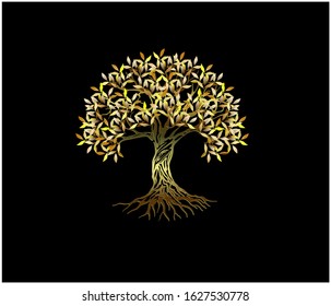 Golden tree logo, exotics logo designs on black background.