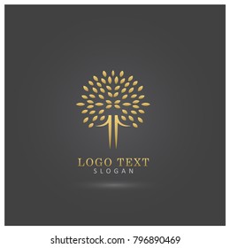 Golden Tree Logo. Symbol and Icon Vector Template.