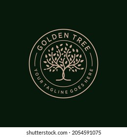 Golden Tree Oak Banyan Maple Emblem logo design vector