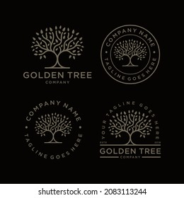 Golden Tree Oak Banyan Maple Emblem logo design vector template