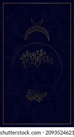 Golden tree on blue background