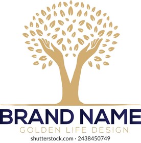 Golden Tree, Two hand raise tree, Elegant, Serious, Events vector Logo Design